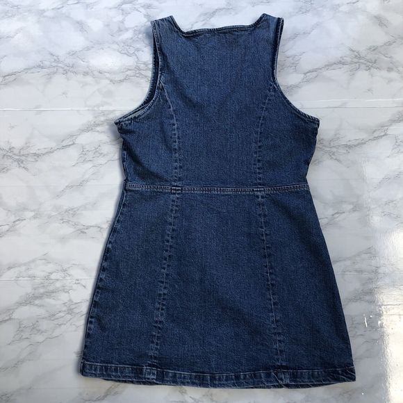 Reformation Dionne Stretch Denim Jean Mini Dress Button Front Square Neck Sz 12 - Picture 2 of 9